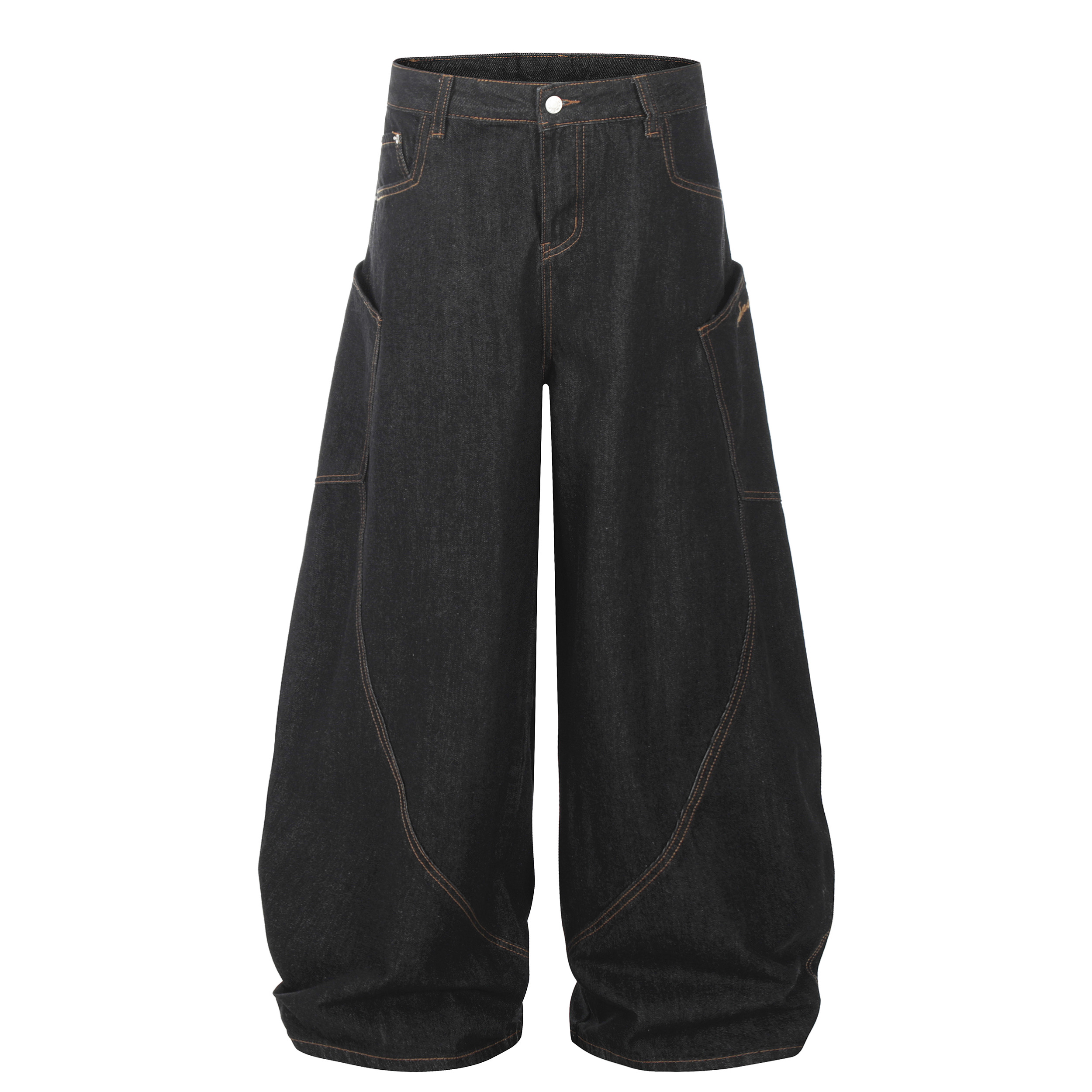 Deconstructed Multi-Pocket Wide-Leg Jeans for Men and Women - Versatile American Style Floor-Length Pants