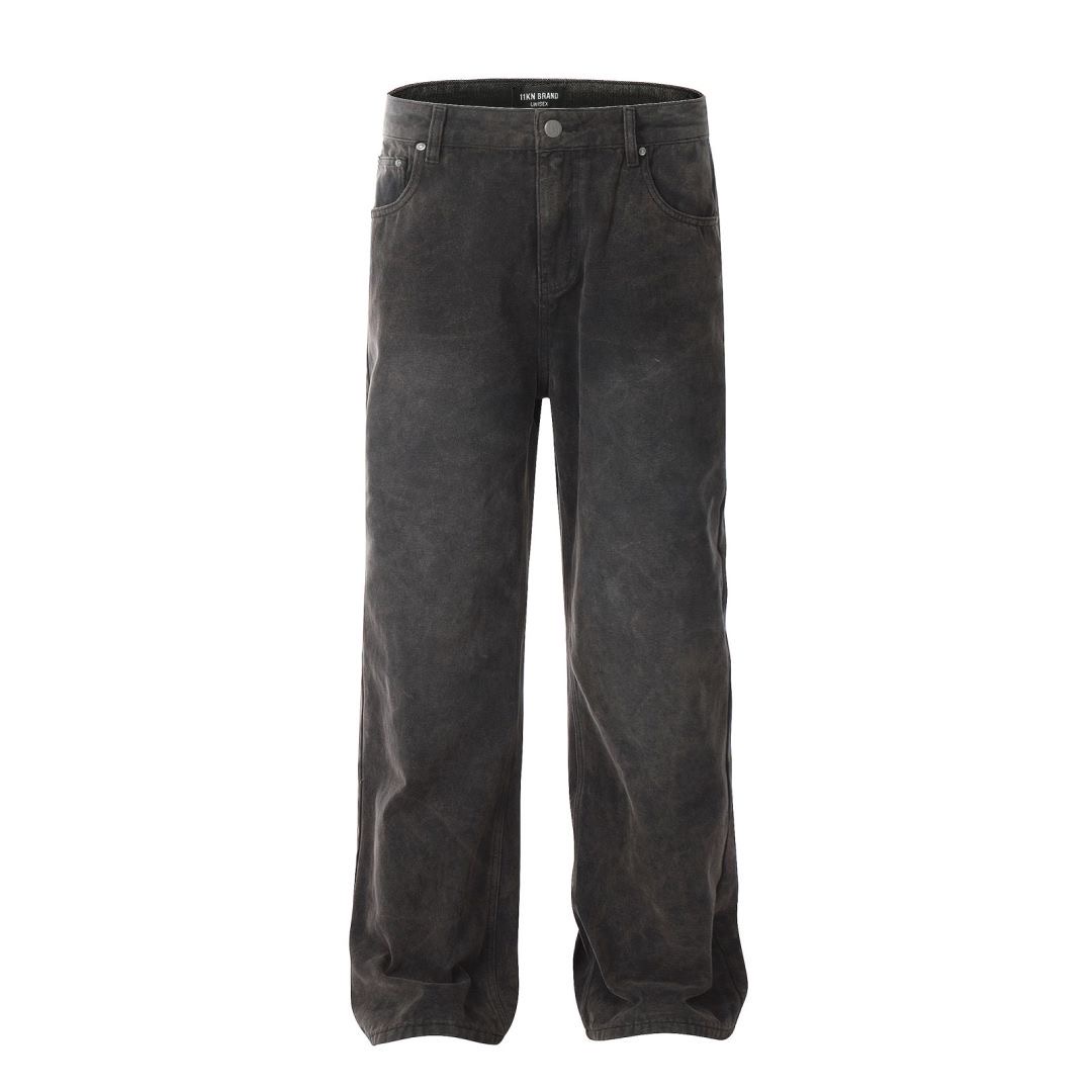 Distressed Black Wide-Leg Jeans for Women - Retro American High Street Loose Slim Straight Pants, Floor-Length Fashion Statement