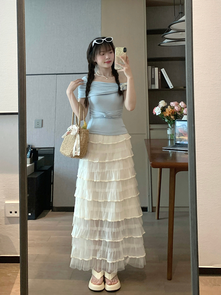 Elegant Layered White Midi Skirt for Summer - Flattering Half-Length Cake Skirt, Sweet and Delicate Style