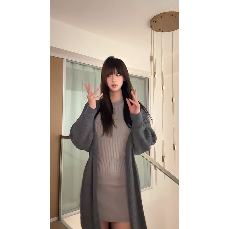 Elegant Sexy Bodycon Cheongsam Dress with Button Detail - National Style Knitted Hot Girl Short Skirt