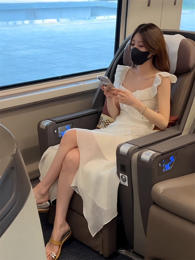 Elegant White Spaghetti Strap Dress for Women - French Style, Summer New Arrival, Waist-Cinching, Slimming A-Line Skirt