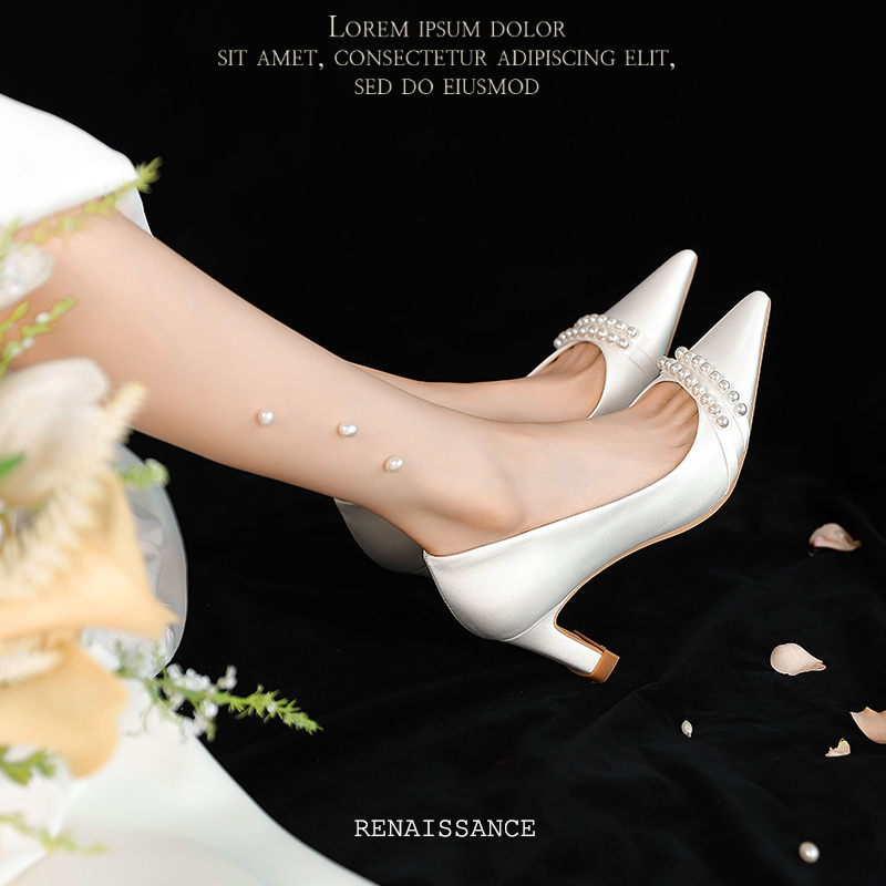 Exquisite Chunky Heel Wedding Shoes in High-End French Satin – Comfortable Bridal Heels for Everyday Wear