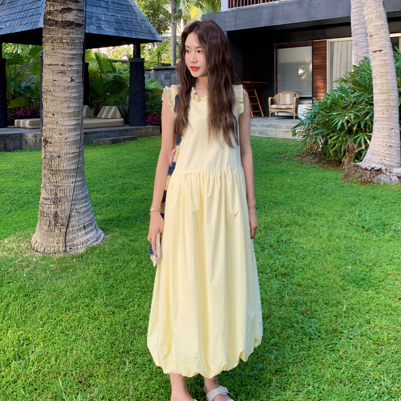 French Minimalist Sleeveless Knee-Length Floral Dress for Women - 2025 Summer Fashion, Sweet Style, Age-Reducing Look