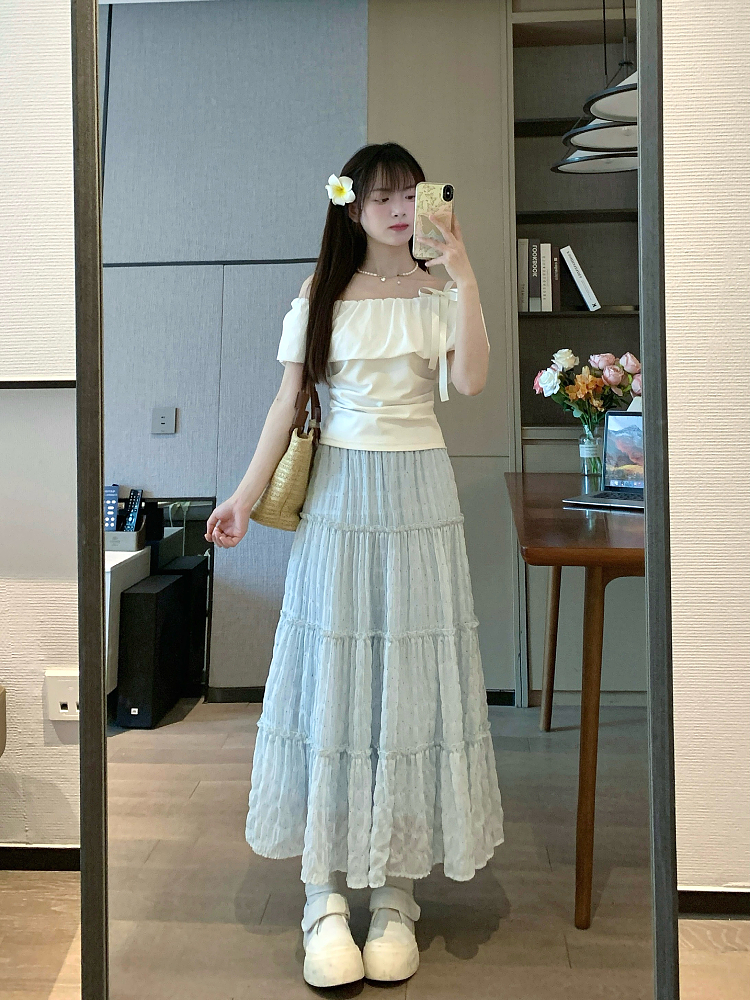 French Ruffled One-Shoulder Detachable T-Shirt for Women - Slim Fit Spring/Summer Top with Chic Style