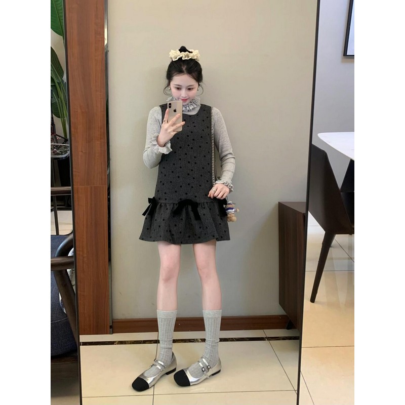 French-Style Bow Tie Polka Dot Vest Dress for Women - Chic Short Skirt Top for Spring, Y2K Inspired Fashion
