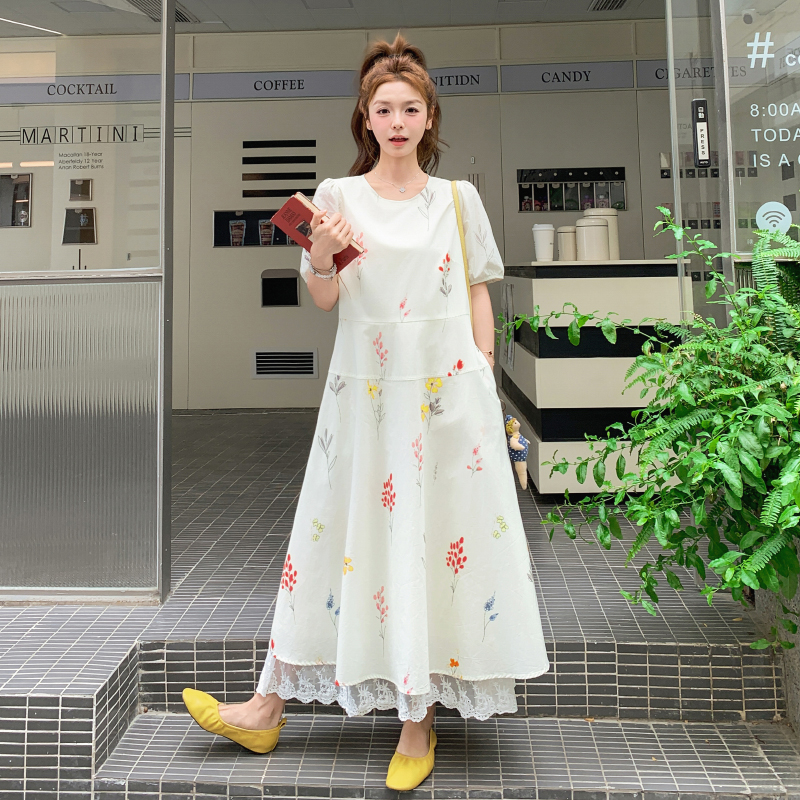 French-Style Floral Lace Spliced Dress for Women, Elegant Long Skirt, Age-Reducing Summer 2025 Fashion, Y2K Inspired