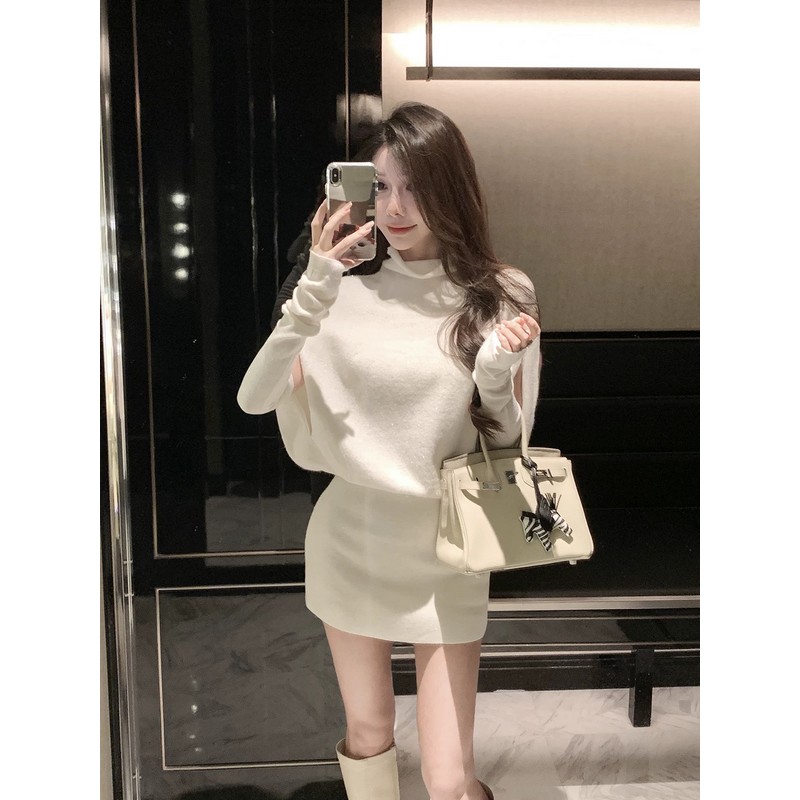 French Style Long Sleeve Knitted Dress for Women, Waist-Cinching Bodycon Sweater Dress, Spring Fashion, Chic and Unique Design