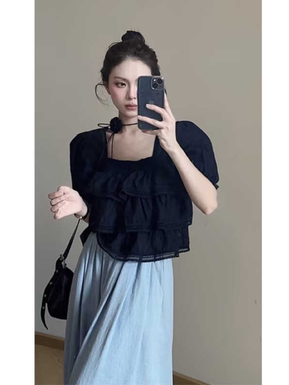 French-Style Square Neck Puff Sleeve White Shirt for Women - Summer Ruffled Edge Short Exquisite Top with Niche Design