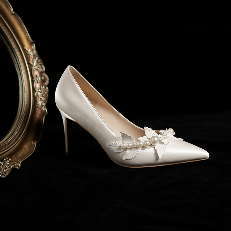 French Style White Satin Bridal High Heels for Women – 2025 Elegant Wedding Shoes with Comfortable Luxury Design