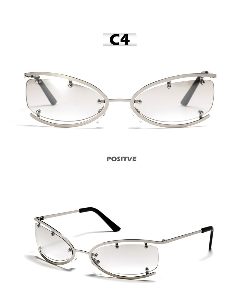 Futuristic Metal Sunglasses for Men and Women, Retro 90s Instagram-Style Fashion Eyewear, Trendy Niche Accessories