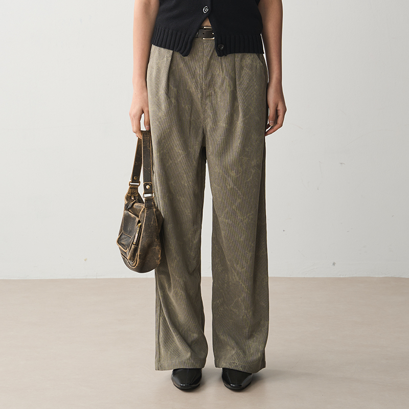 Gray Floral Corduroy Loose Straight Leg Pants for Women - High Waist, Slim Fit, Versatile Casual Floor-Length Style