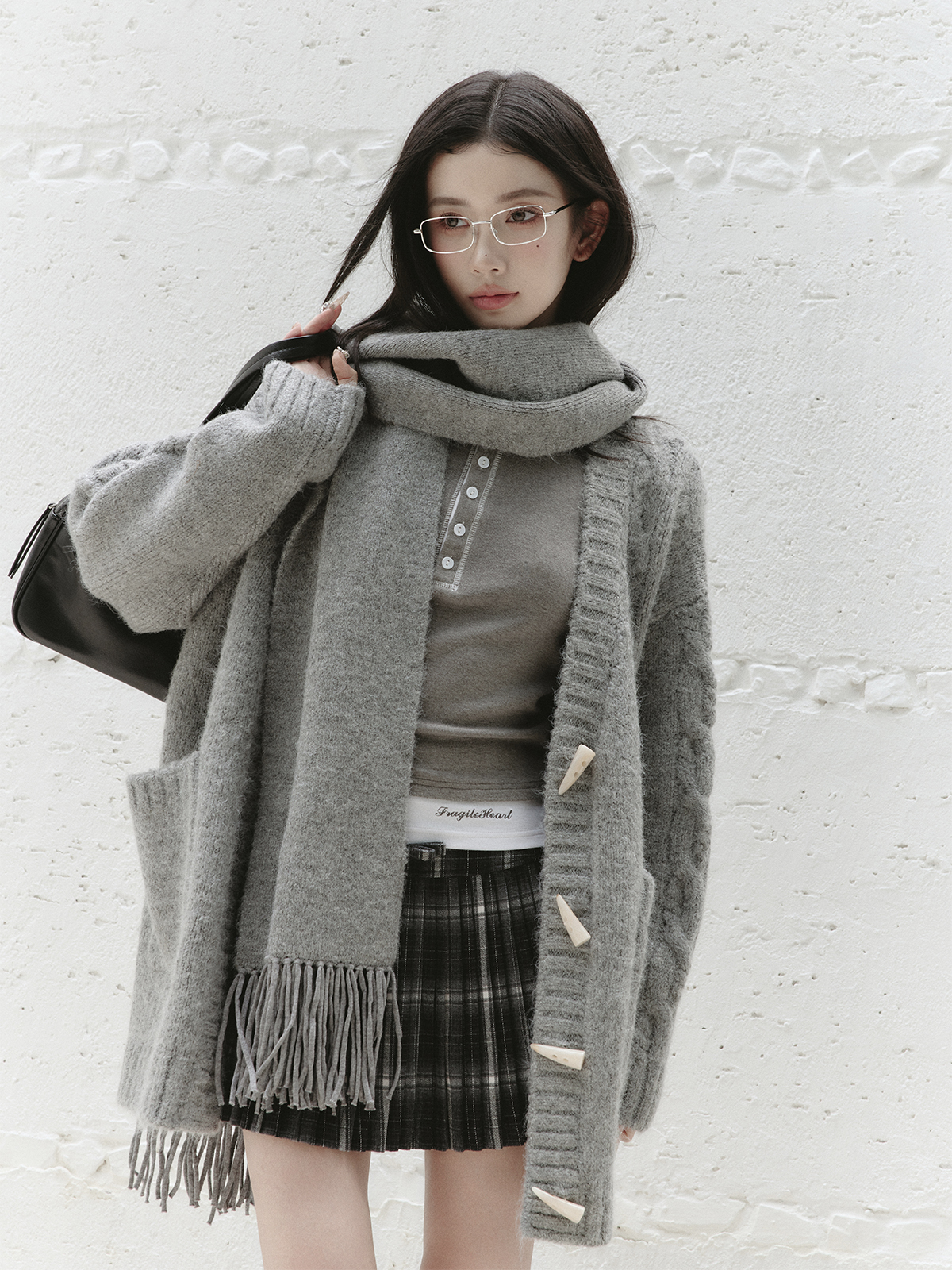 Gray Knitted Cardigan for Spring/Summer - Versatile College Style with Intellectual Design, Perfect for 90s and Y2K Fashion Enthusiasts