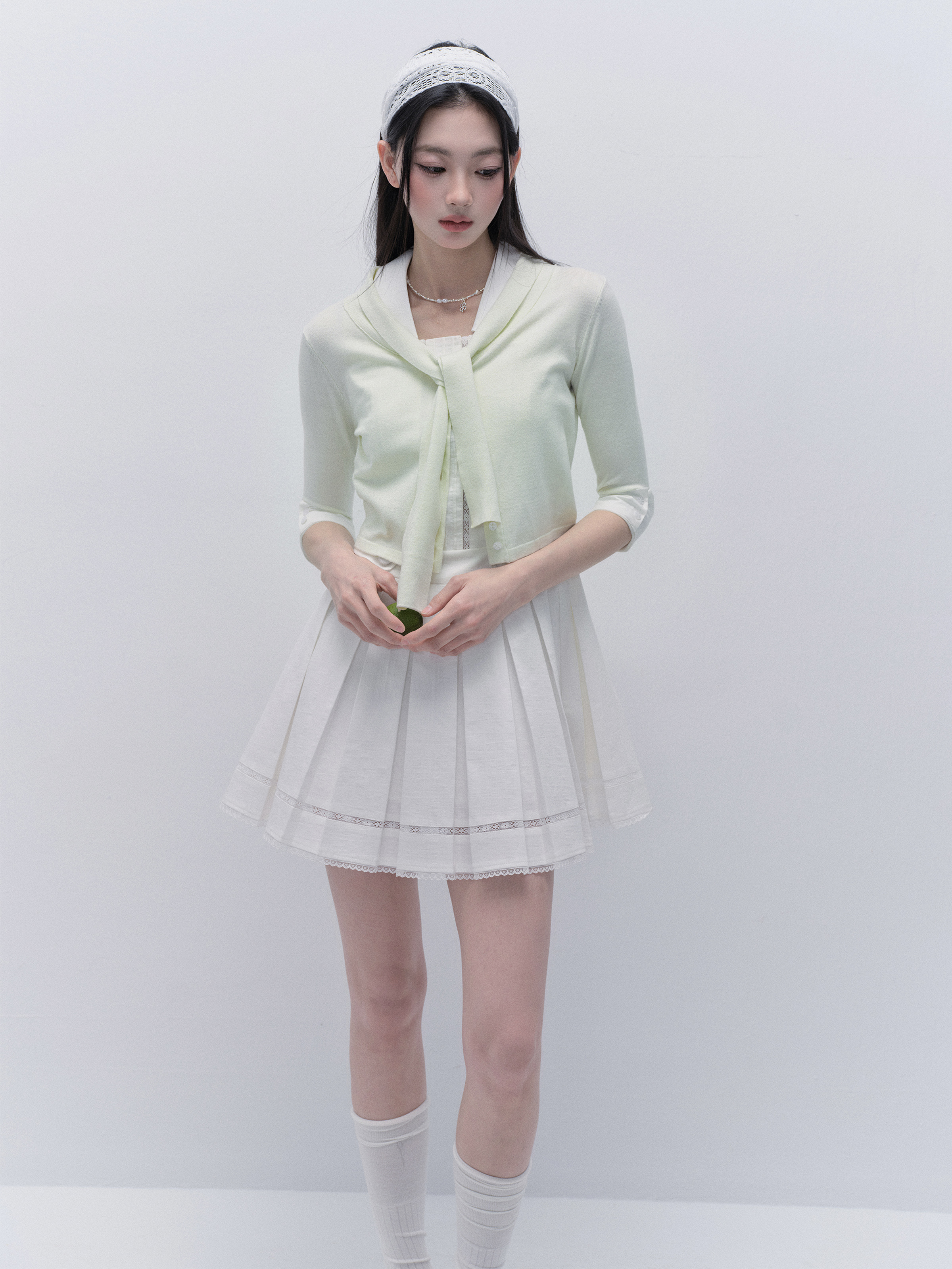 Green Grape Summer Tie Knitted Cardigan - Versatile Short Top for Women, Lightweight Fashion Layering Piece