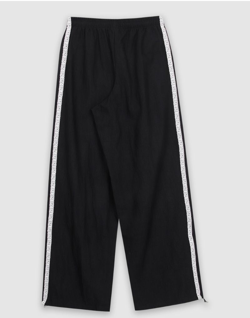 Handmade Retro Lace Side Stripe Casual Pants - Korean Style Straight Fit Trousers for a Chic 90s Look