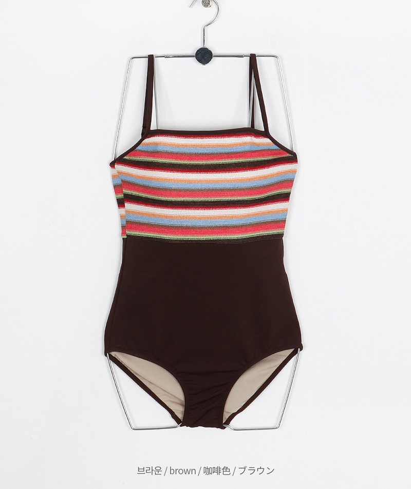 Handmade Seeubaby Korean Style Playful Bright Striped One-Piece Swimsuit for Women - Eye-Catching Summer Swimwear