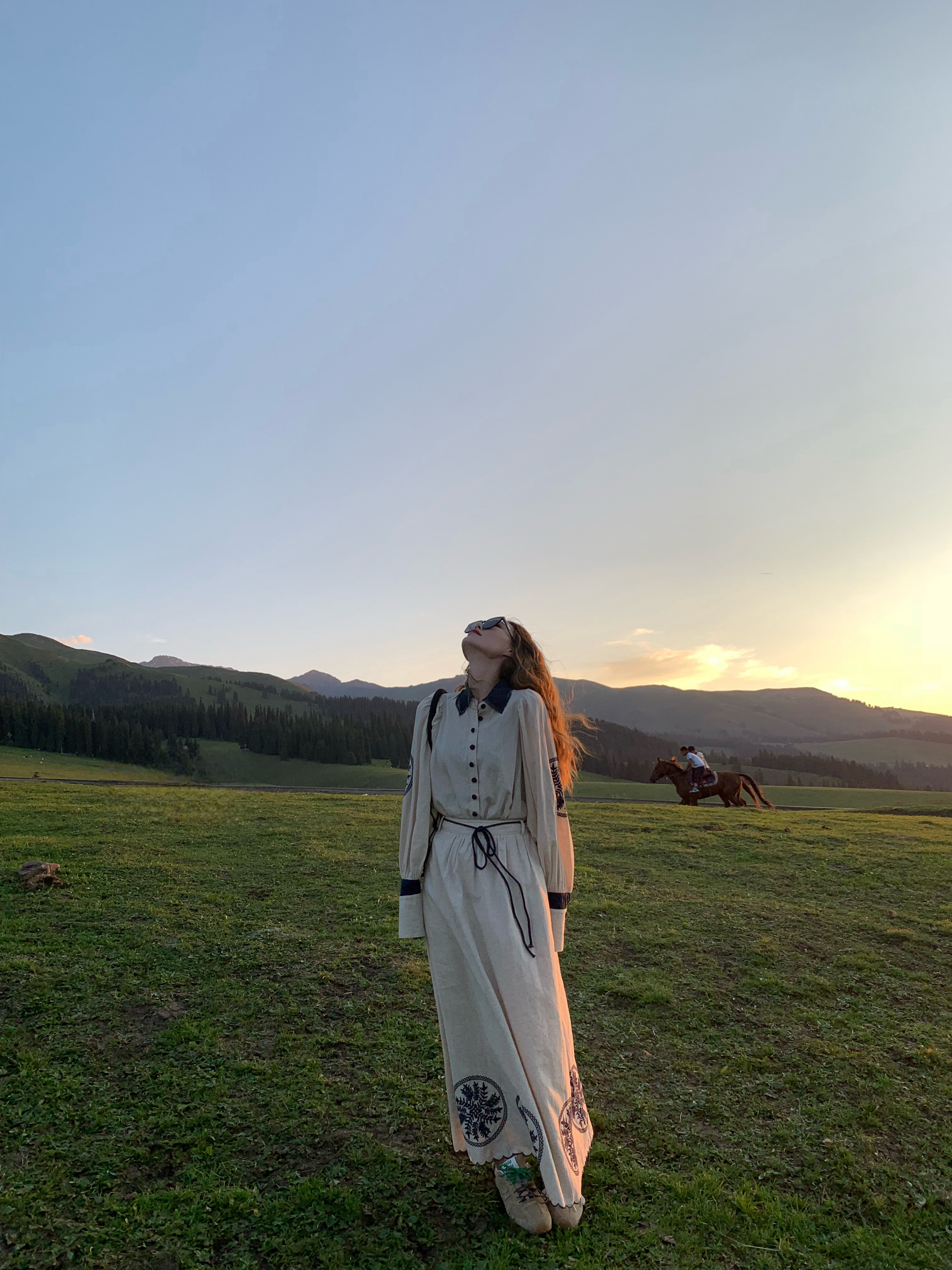 Heavy-Duty Embroidered Top and Skirt Set - Loose Fit, 80% Ramie, Vintage-Inspired, Elegant Dublin Mist Style