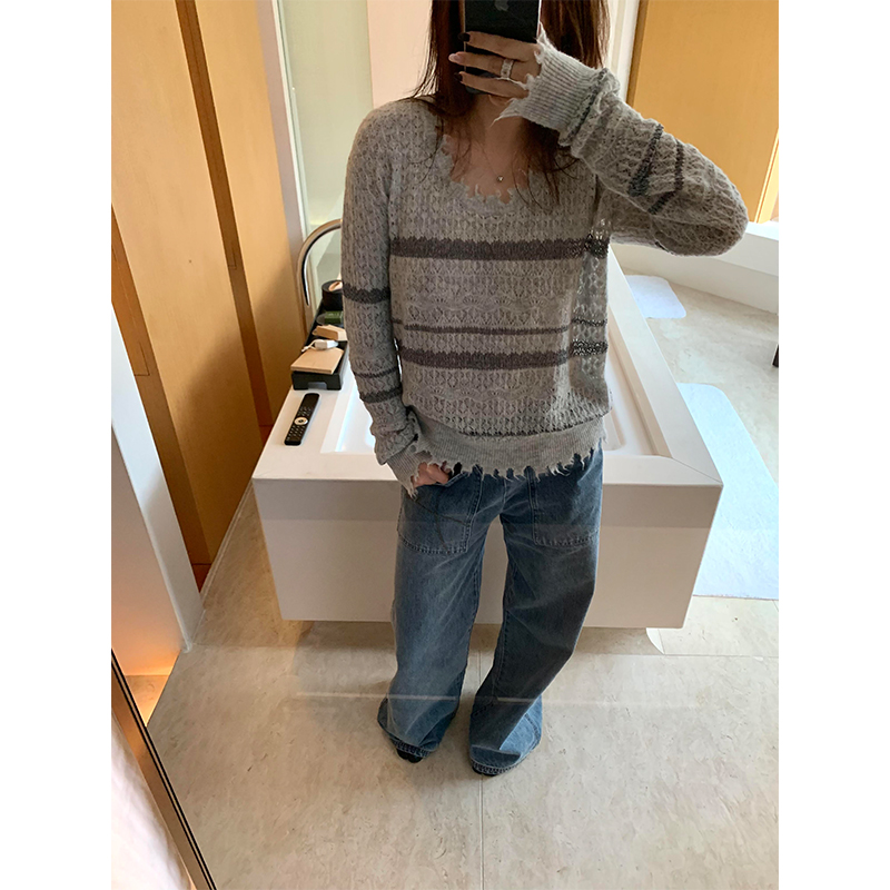 High-End Women's Spring Striped Lace Knitted Cardigan - Fashion Quality Layering Top for 90s & Y2K Styles