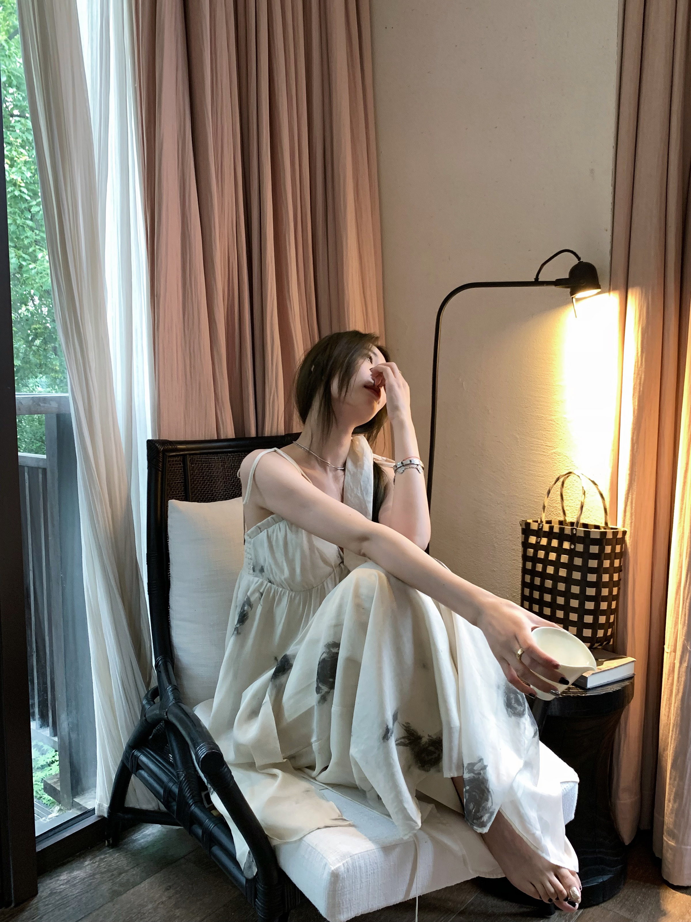 High-End Women's Summer Two-Piece Set - Ink Wash Smoke City Uma Wind Design, Tonal Look, Chinese Style Fashion