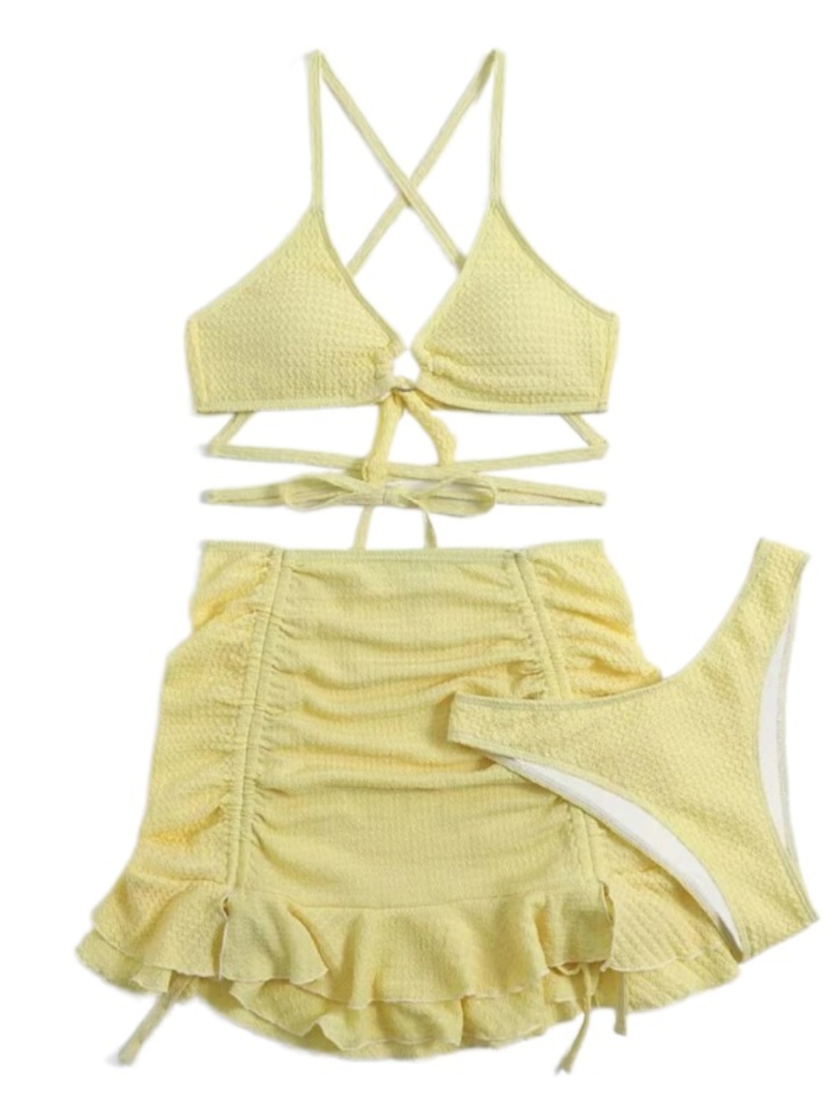 High-End Women's Three-Piece Skirt-Style Bikini Swimsuit 2025 Summer Hollow Design for Beach and Hot Springs
