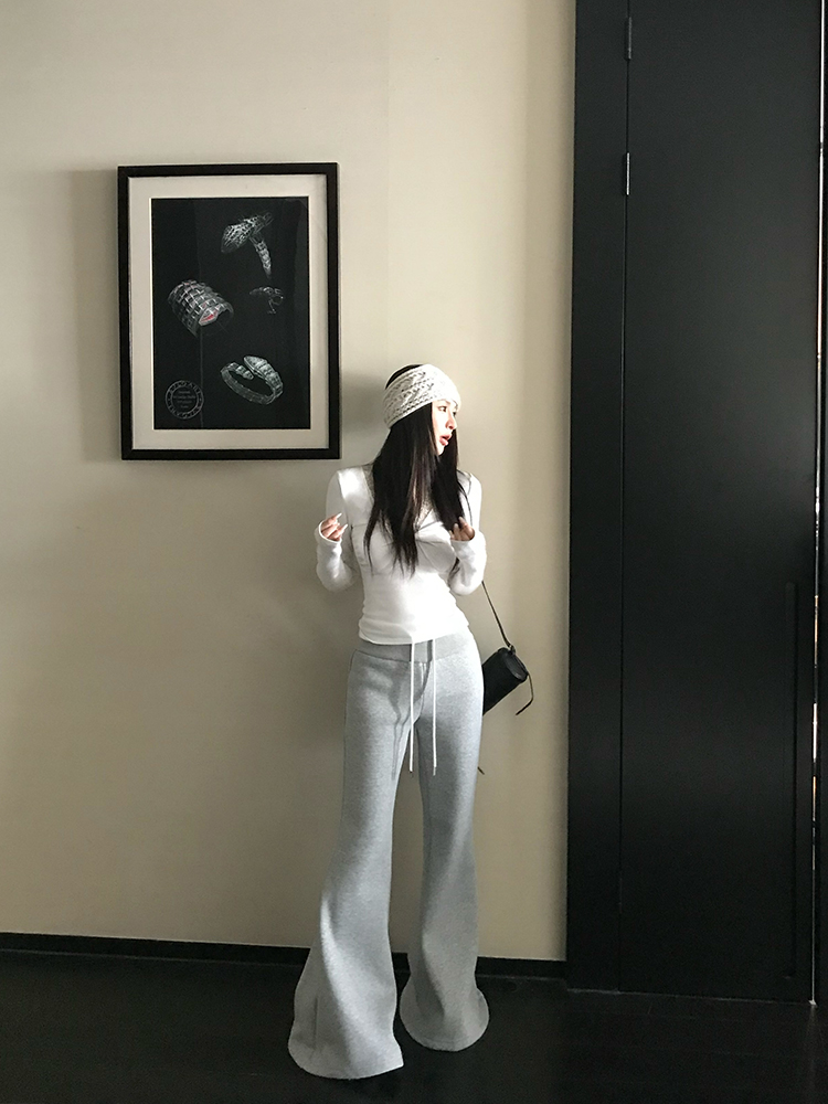High-Frequency God Pants Wide Waist Ribbed Fleece Flared Sweatpants for Women - Versatile Casual Draped Style for Spring & Winter