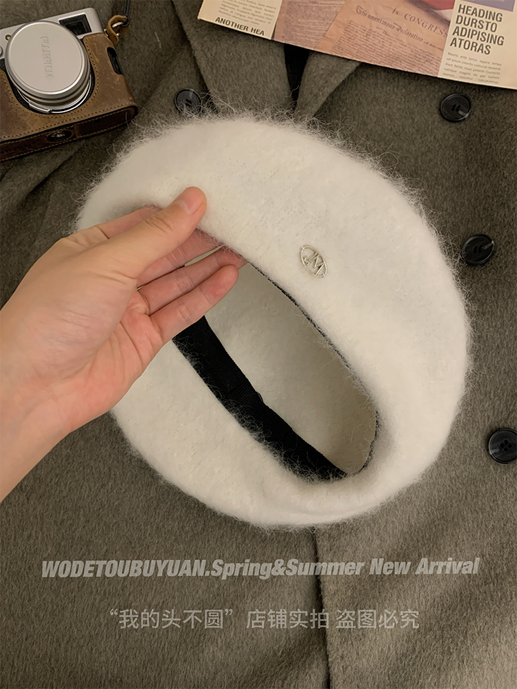 High-Quality Angora Rabbit Fur Beret Hat for Women - 2024 Painter Style, Face-Slimming Design, Trendy Fashion Accessory