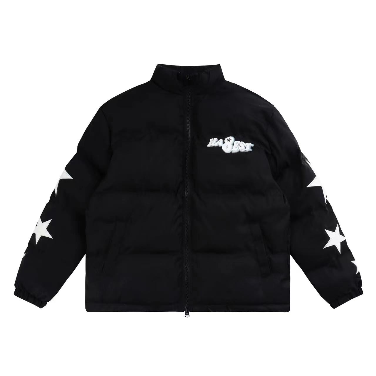 High Street Five-Pointed Star Phantom Letter Winter Warm Cotton Jacket for Couples with Stand Collar - Cozy Casual Outerwear