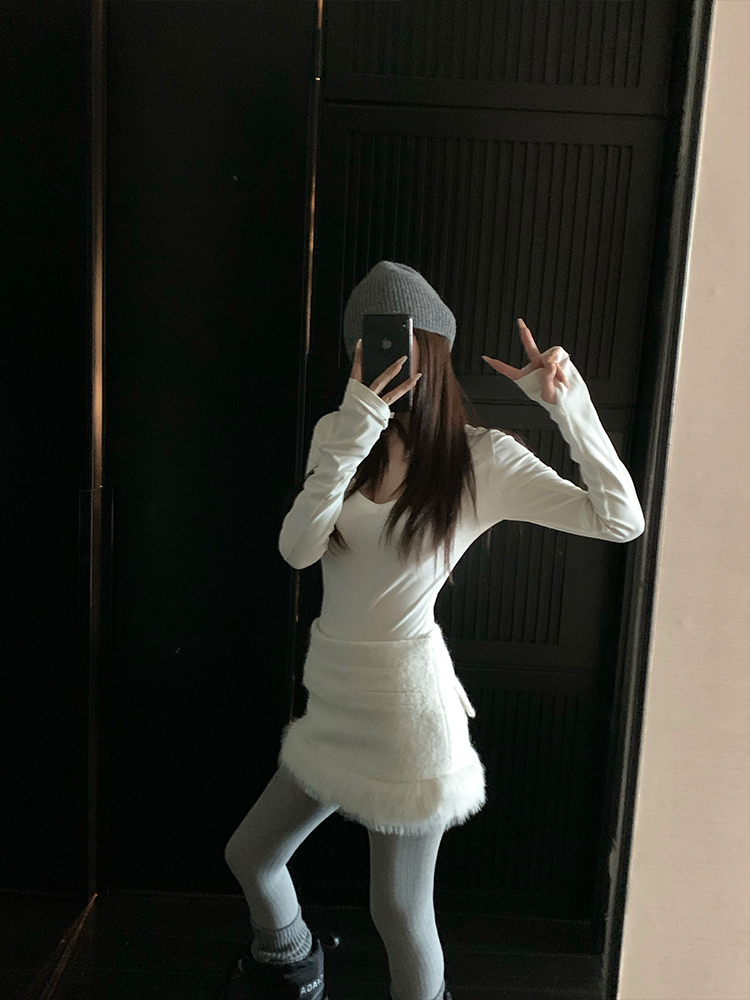 High Waist A-Line Spliced Woolen Skirt for Women - Cheese Milk Puff Design, Small Fragrance, Perfect for Spring and Winter Fashion