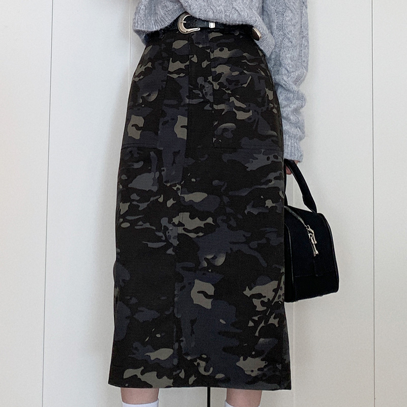 High Waist Midi Skirt for Women - American Vintage Camouflage Design, Spring Summer 2023, Y2K Style, Perfect for Casual Outfits