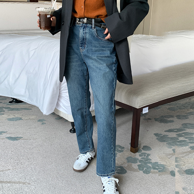 High Waist Slim Fit Tapered Straight Leg Jeans for Women - Versatile 9/10 Length - Trendy Spring Autumn Fashion 2022
