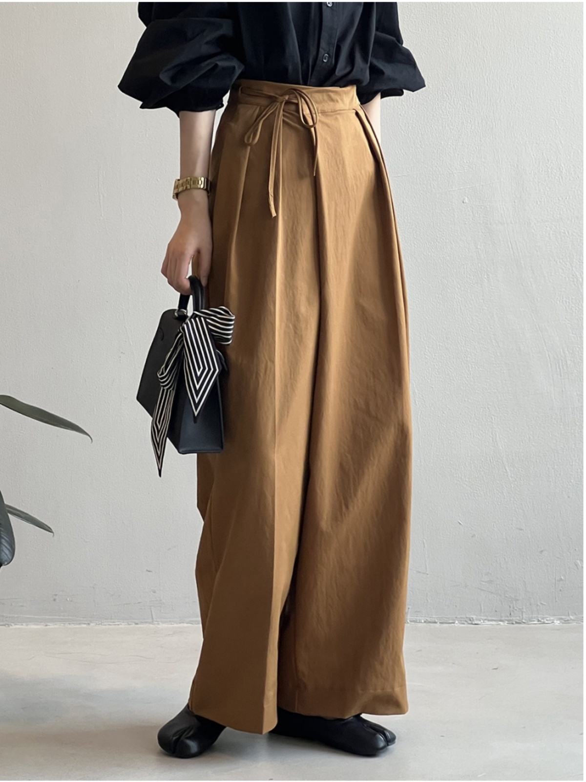 High-Waisted Asymmetrical Tie Wide-Leg Pants for Women, Casual Loose Straight Trousers, Spring 2025 Fashion