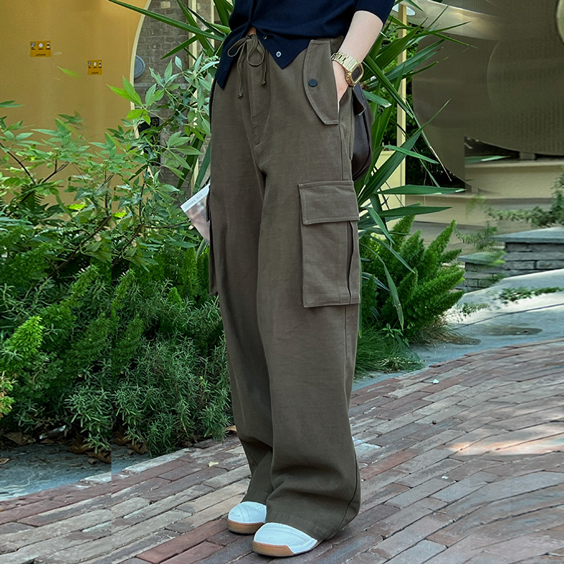 High-Waisted Coffee Color Wide-Leg Casual Pants for Women | Loose Fit Pure Cotton Workwear | Autumn 2022 Fashion
