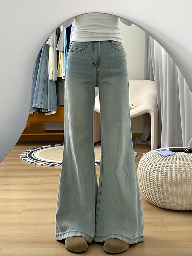 High-Waisted Light-Colored Flared Jeans for Women - Summer Slim Wide-Leg Versatile Straight Pants