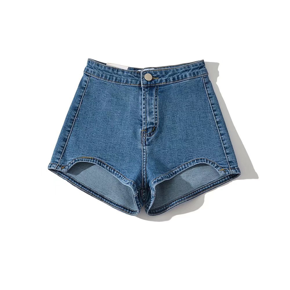 High-Waisted Light Denim Shorts for Women - Summer Ultra-Short Slim Fit Hot Pants, Petite Style, Casual Fashion 90s Look