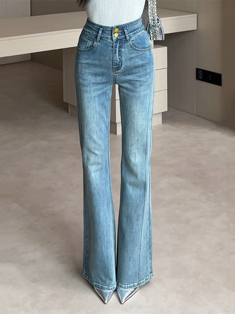 High-Waisted Micro-Flare Jeans for Women - Retro 2025 Summer Style, Light-Colored Petite Wide-Leg Pants