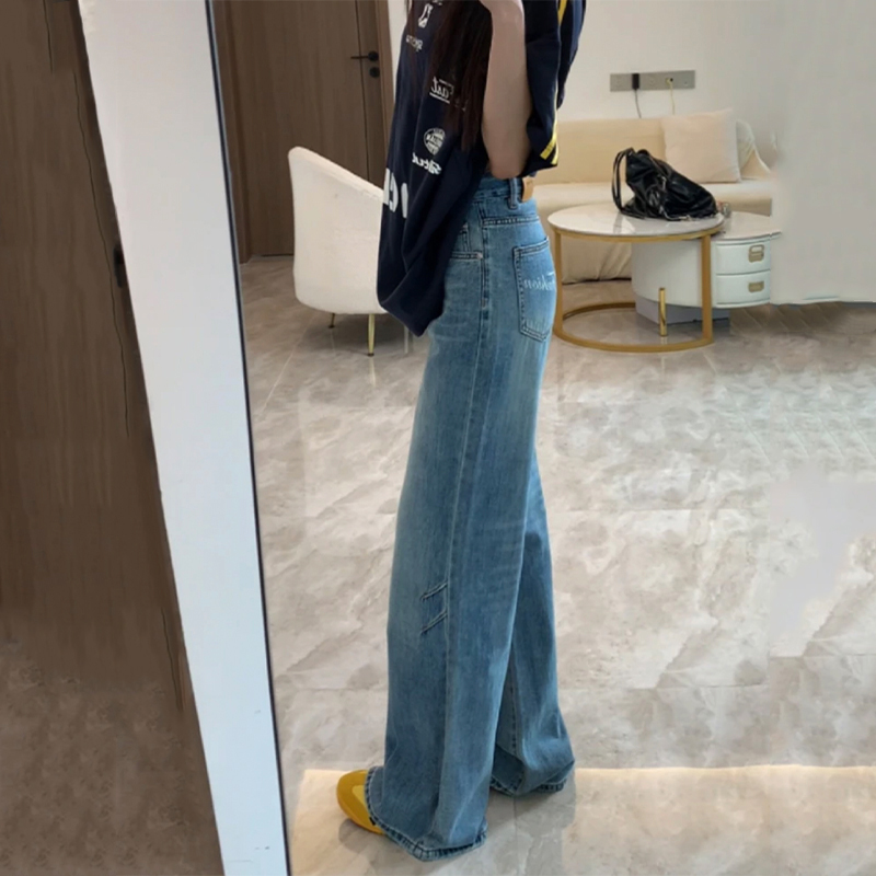 High-Waisted Retro Flared Jeans for Women, Fleece-Lined Loose Wide-Leg Pants, Slimming Floor-Length Design, Autumn Winter 2024 Fashion