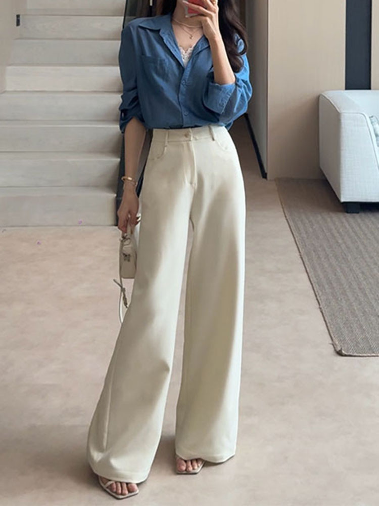 High-Waisted Structured Wide-Leg Pants for Women - 2025 Summer Style, Petite Fit, Casual Trousers, Elongates Legs, Trendy Fashion