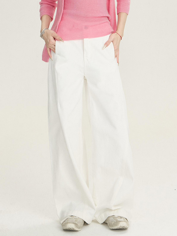 High-Waisted Wide-Leg Cut Denim Pants for Women - Fashionable Loose Fit for Spring and Autumn - Trendy Casual Style