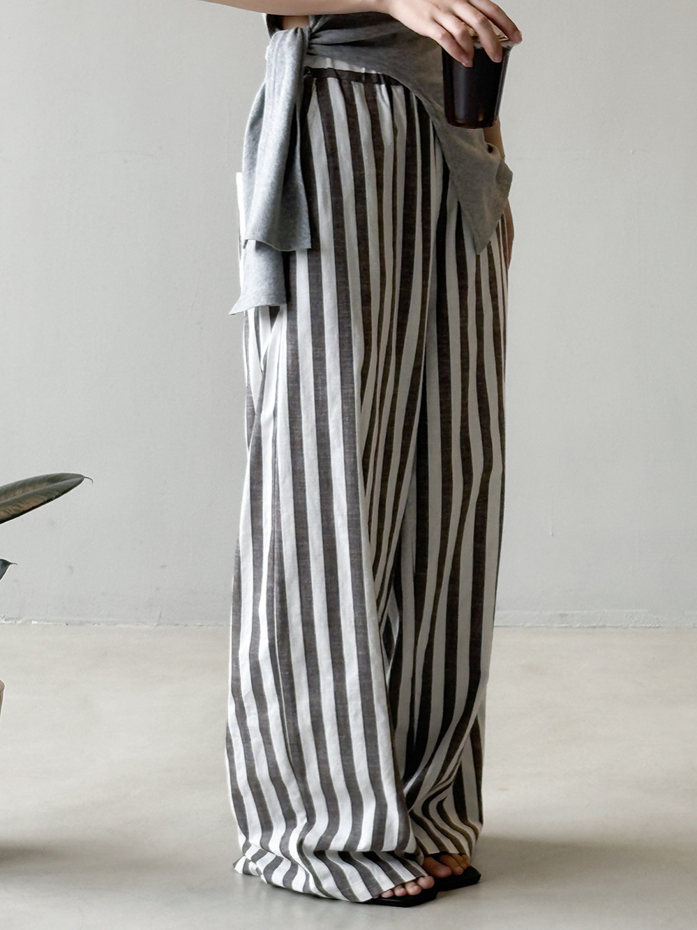 High-Waisted Wide-Leg Striped Casual Pants for Women - 2025 Summer Old Money Style Thin Lightweight Trousers