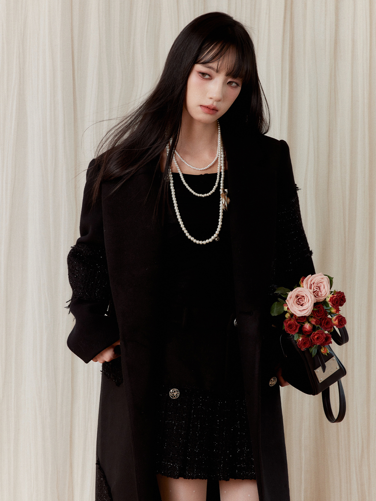 Ink Wash Mountains and Seas Long Wool Double-Faced Coat - High-End Fashion Outerwear for Winter, Elegant Layering Piece