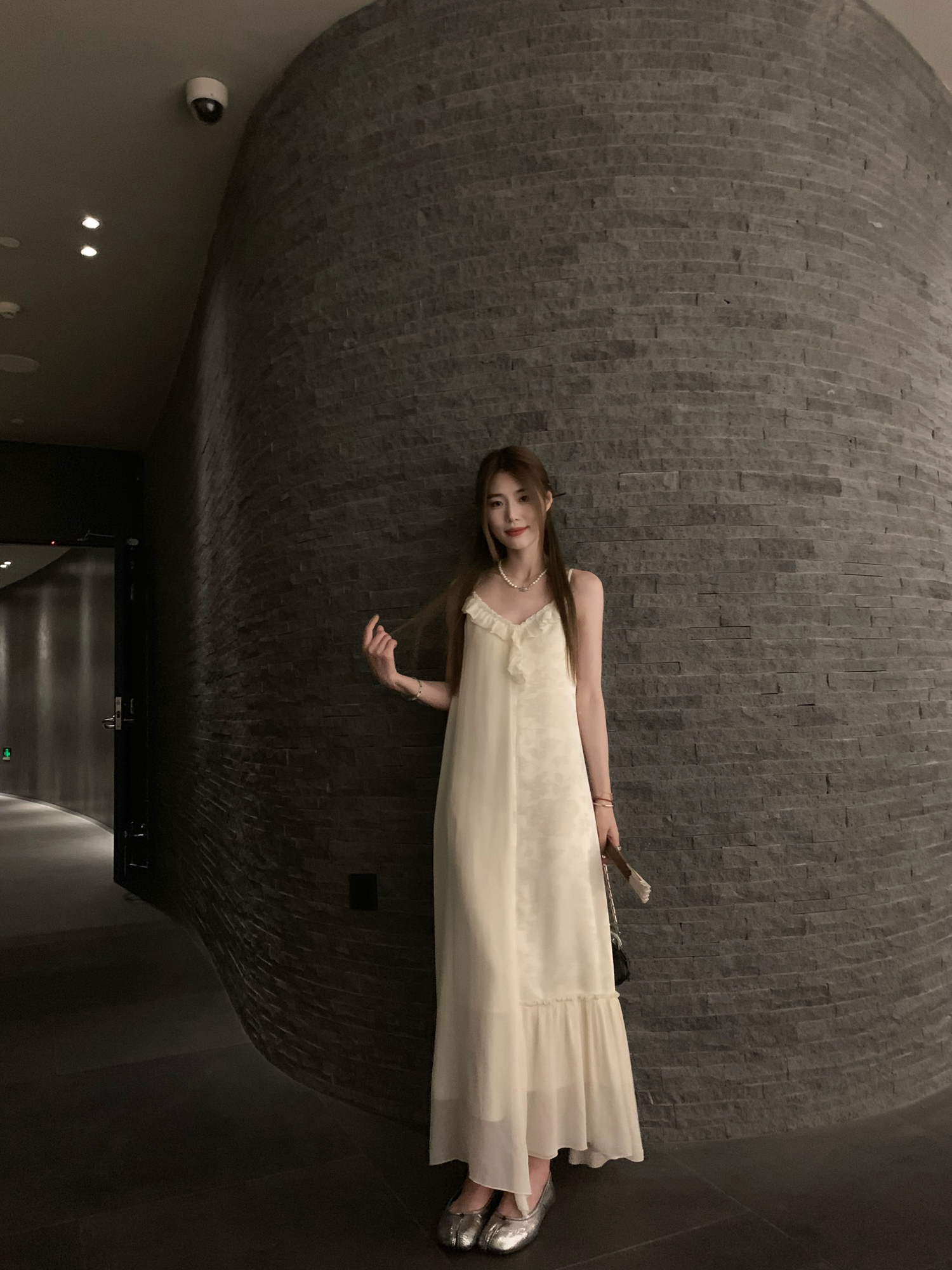 Irregular Jacquard Ruffled Lace V-Neck Slip Dress - Eastern Rhythm Inspired Cool Feel Fashion for Y2K and 90s Style