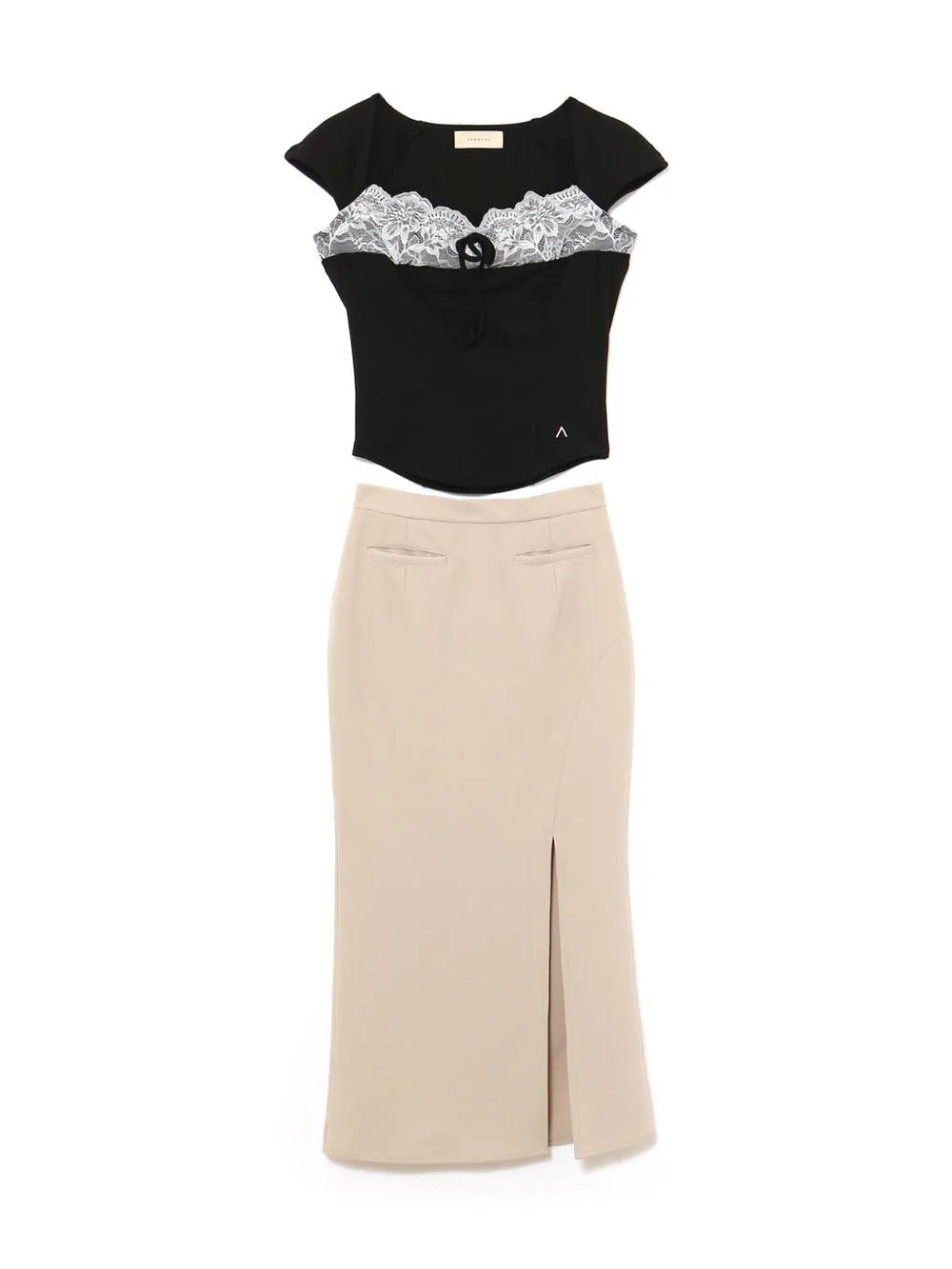 Japanese-Style Clear Sweet Lace Fitted Short-Sleeve Bodycon Top and Waist Skirt Set - Perfect for Y2K and Korean Style Fashion