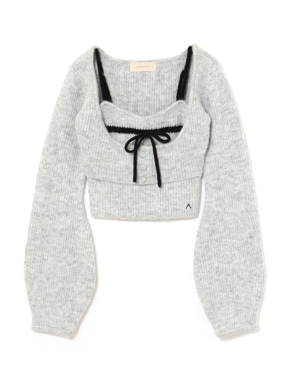 Japanese Sweet Niche Design Gray Cashmere Bow Knitwear Two-Piece Set for Autumn Winter 2024