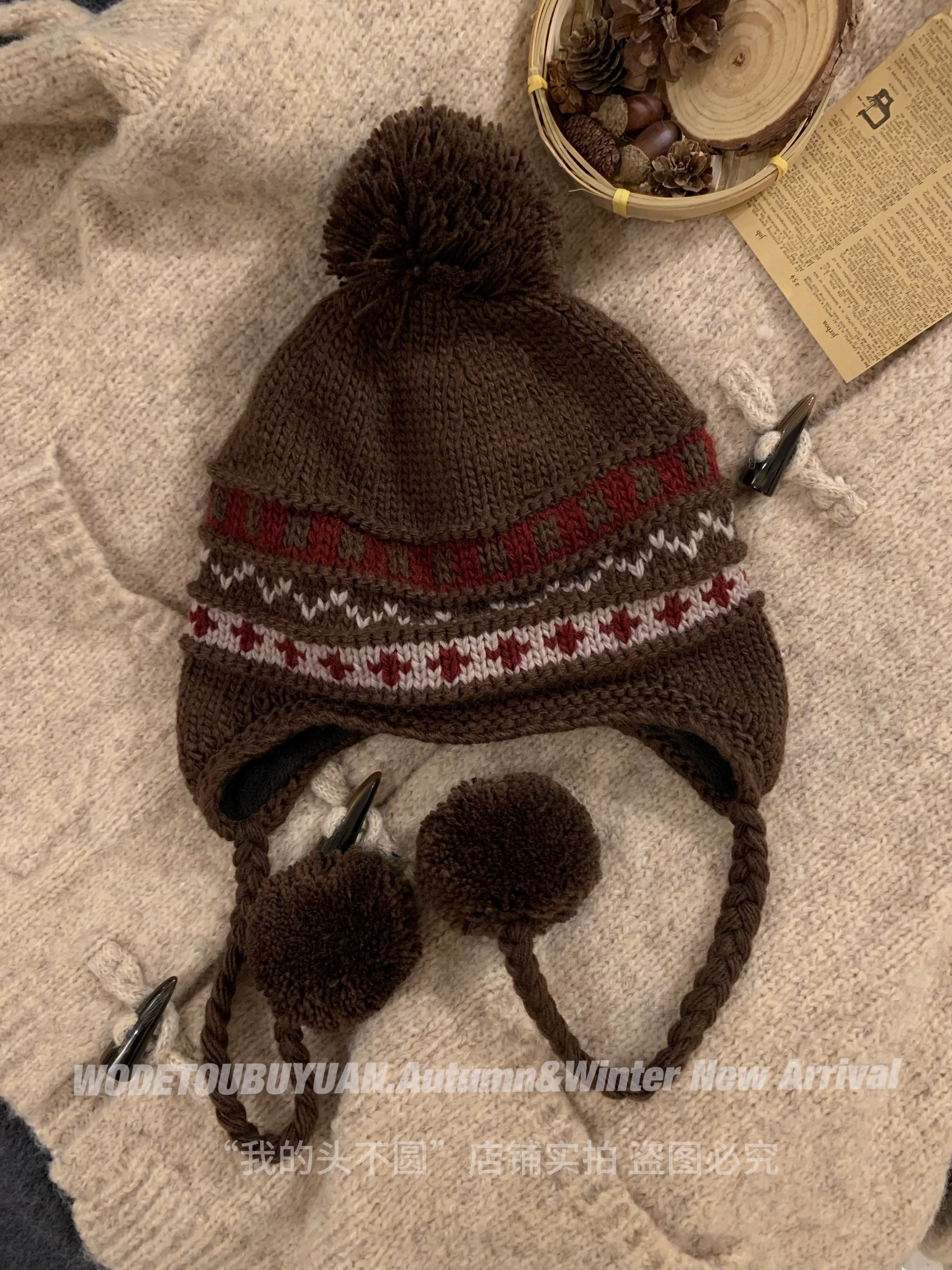 Knitted Wool Ear Protection Hat for Women - Small Face Friendly, Autumn Winter Style, Feier Island Design, Warm Lei Feng Cap