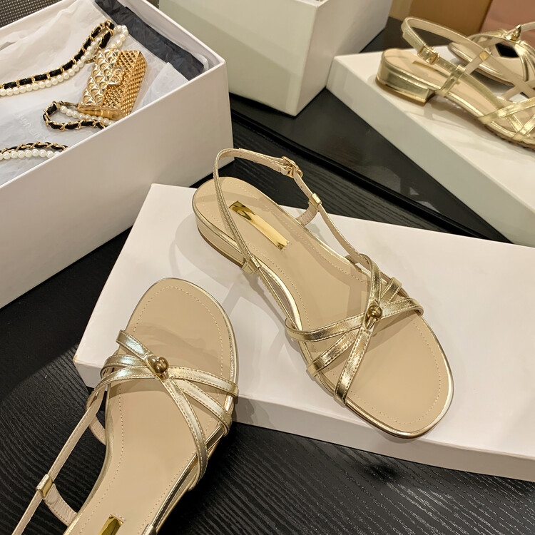 Korean-Style Cute Open-Toe Flat Sandals for Women, Genuine Leather, Summer 2023 Fairy Style, Versatile Low Heel for Skirts