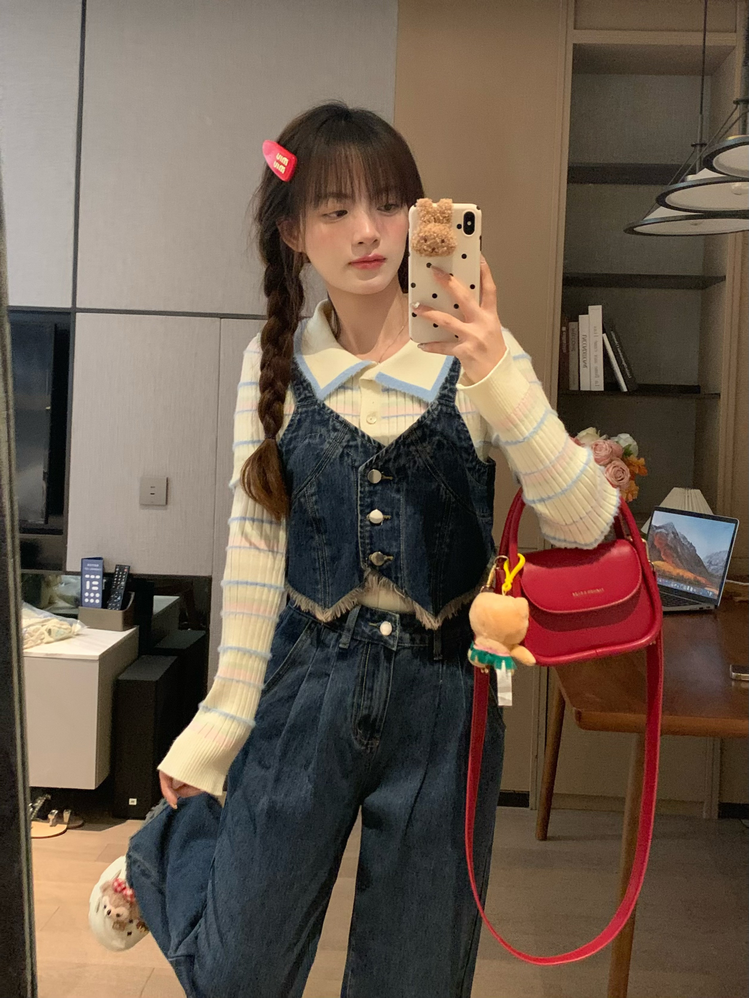 Korean Style Lapel Polo Sleeve Slimming Knitted Base Layer Top for Women - Early Spring Fashion Essential