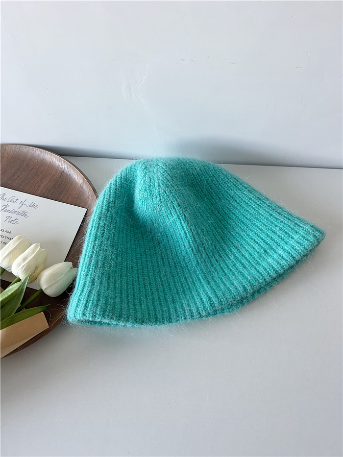Korean Style Plush Rabbit Hair Knitted Yarn Bucket Hat for Women - Flattering Autumn Winter Fisherman Hat Trend
