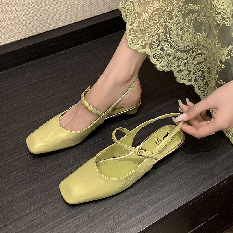 Korean-Style Square-Toe Low-Heel Backless Mary Jane Sandals - Comfortable Genuine Leather Summer Shoes for Women