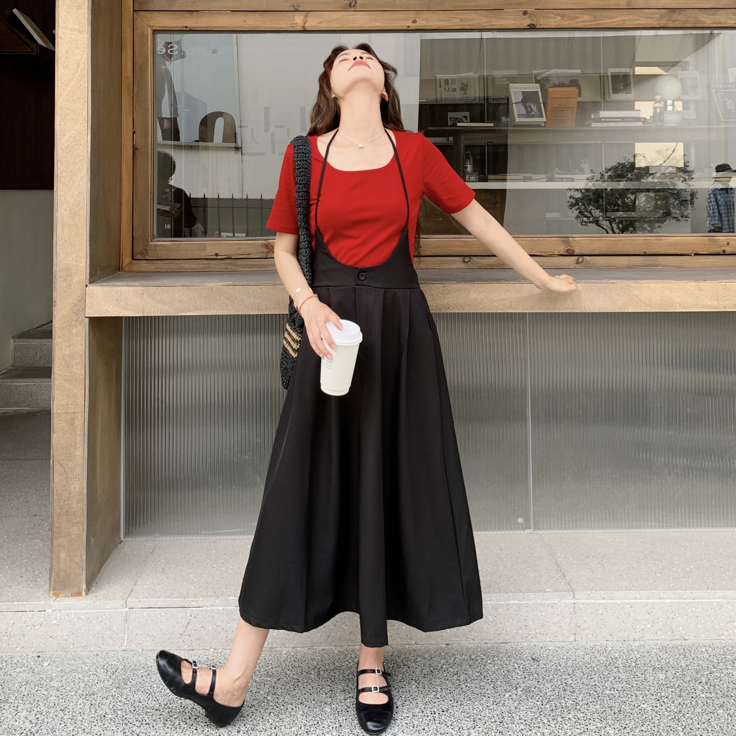 Korean Style Summer Two-Piece Set: Red Short Sleeve T-Shirt & Halter A-Line Skirt, Trendy Fashion for 2020