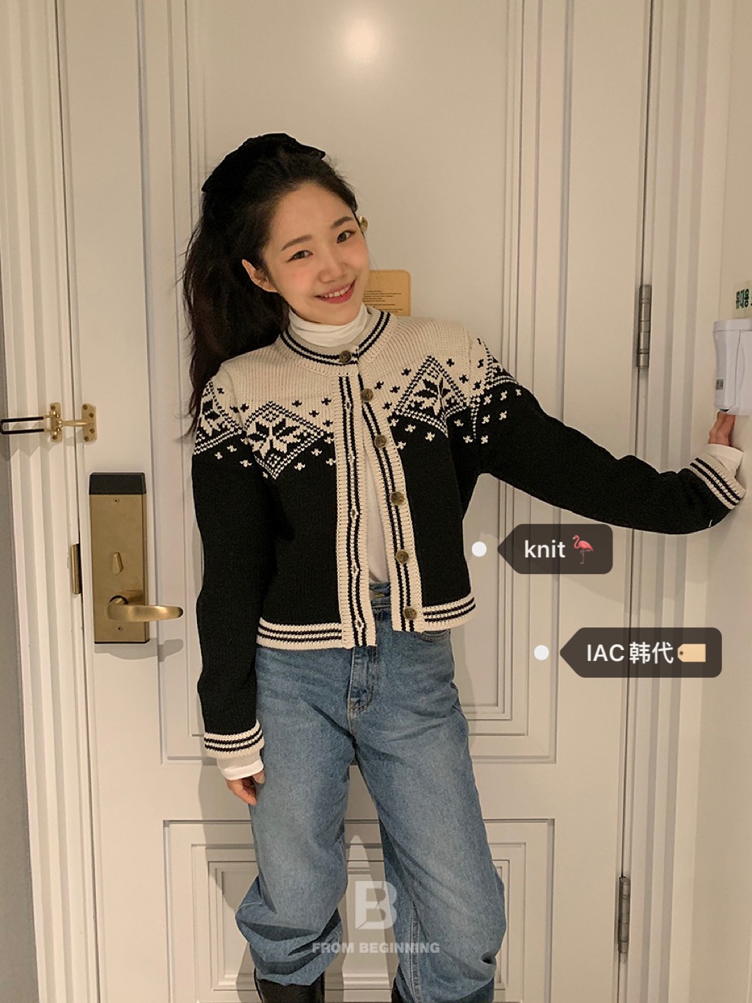 Korean Style Winter Christmas Snowflake Hook Flower Knitted Cardigan for Women