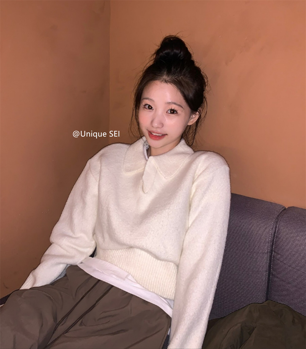 Korean Style Winter Minimalist Solid Color Lapel Pullover Casual Knitted Sweater for Women - Versatile Classic Fashion Essential